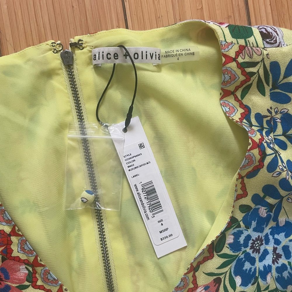 NWT Alice + Olivia Yellow Floral Mini Dress - Picture 7 of 7
